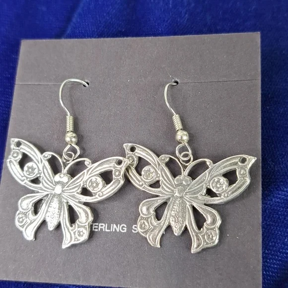 Butterfly ๐ฆ Sterling Silver Dangle Hook Style Earrings - Picture 14 of 15
